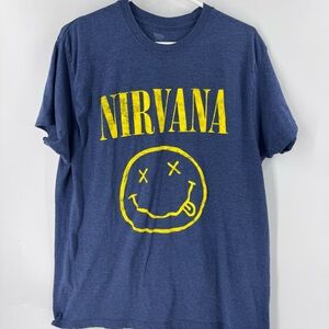 NIRVANA Blue Tee with‎ Yellow Logo